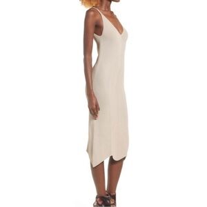 LEITH Cream Taupe Sleeveless Midi Dress | Asymmetrical Hemline Gorgeous Neutral